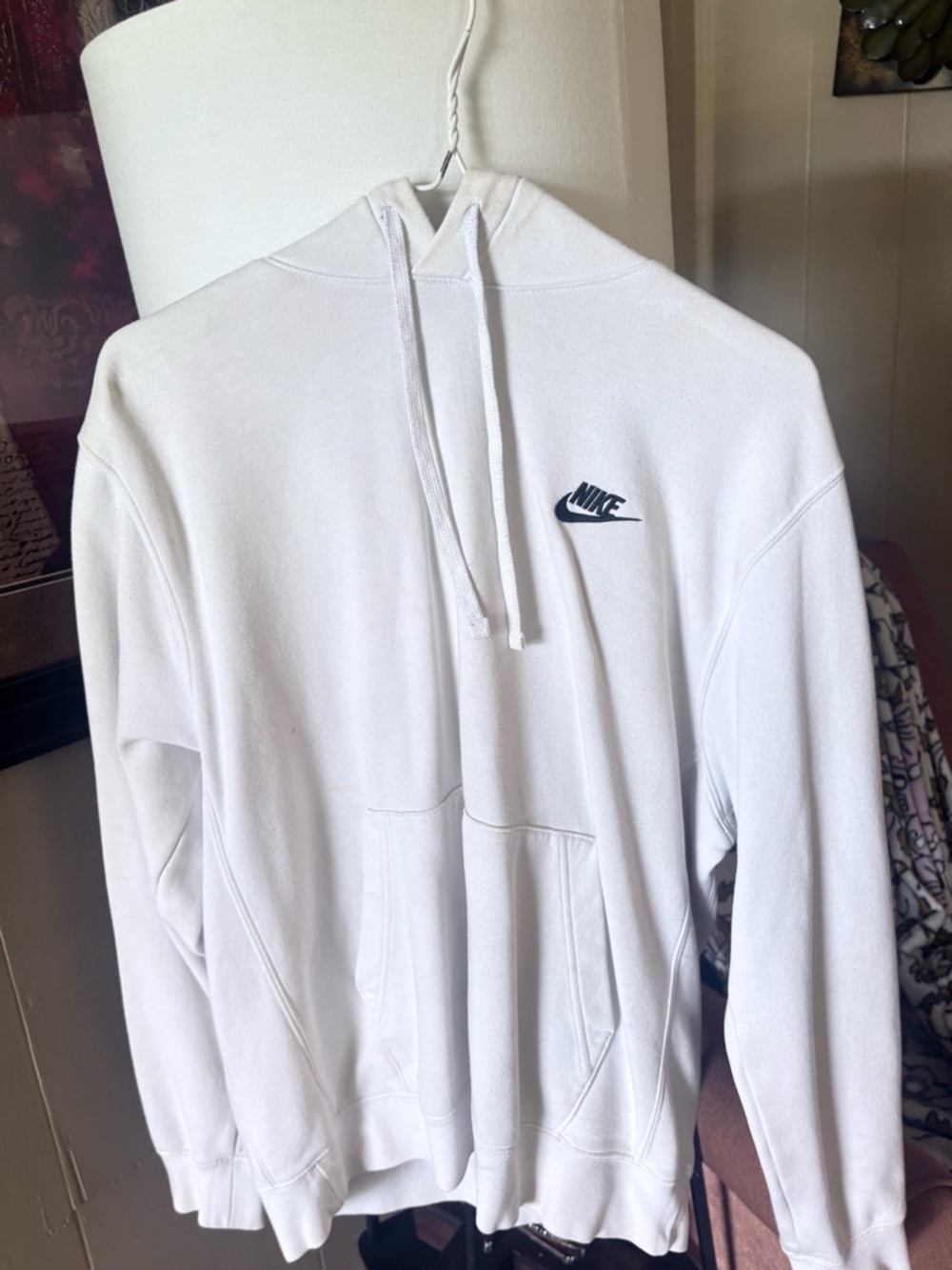 Nike White Hoodie with Black Swoosh Logo